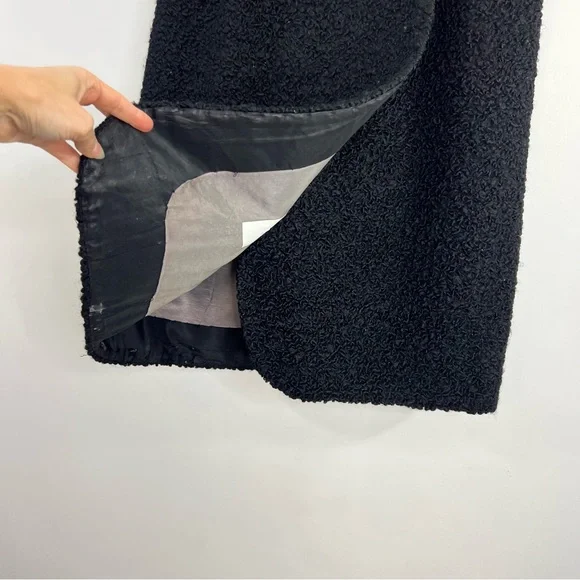 Vintage 50s 60s bespoke black wool boucle astrakhan style wrap pencil midi skirt - Picture 9 of 13